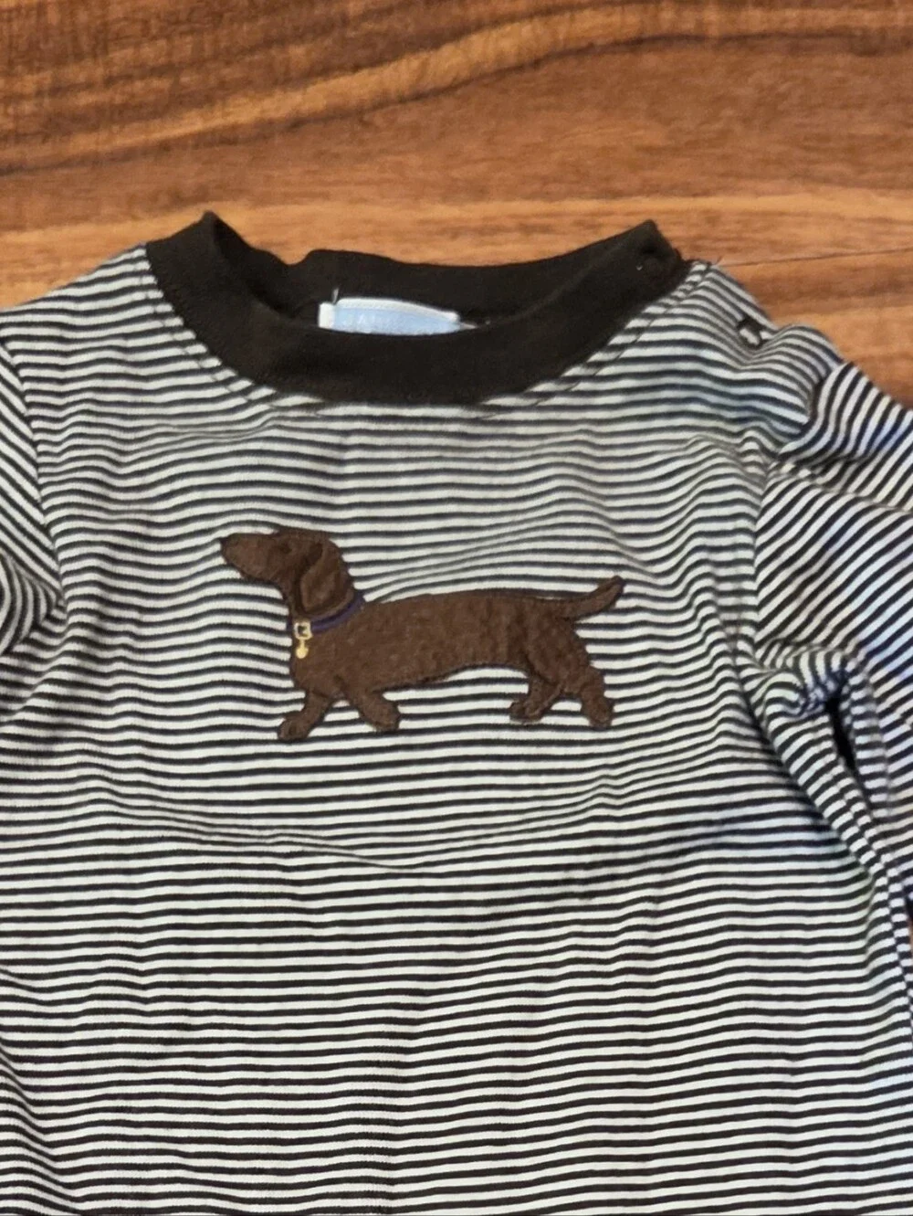 Janie and Jack GUC 12-18 Months Brown Striped Bodysuit with Dachshund Applique